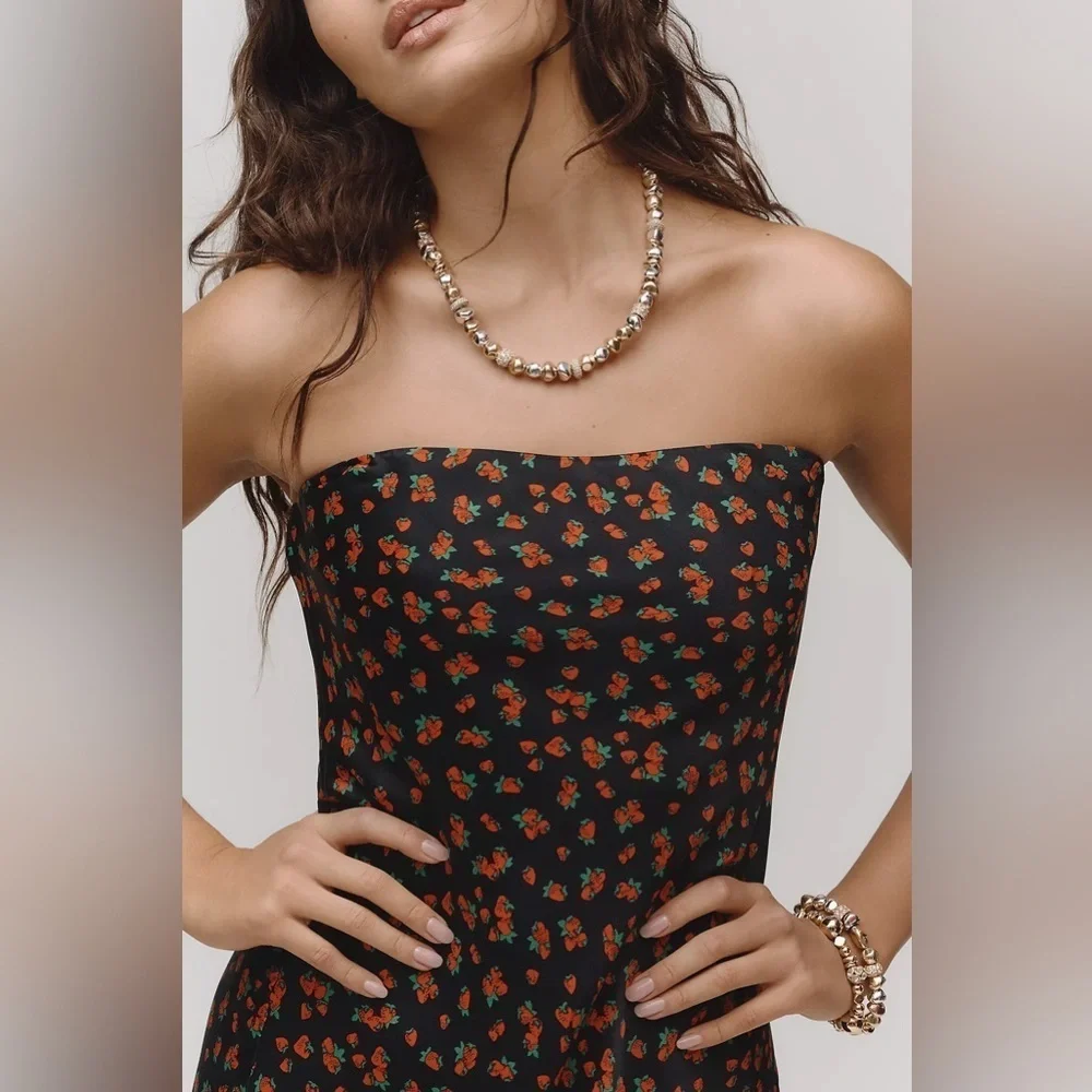 NWT! The Tilda Floral Strapless Black Slip Dress By Anthropologie - Multiple🚦 - Picture 3 of 13